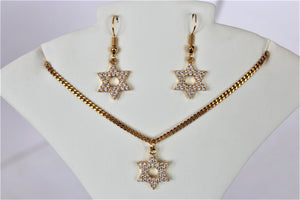 Gold Plated Zirconian Star of David Necklace Earring Set